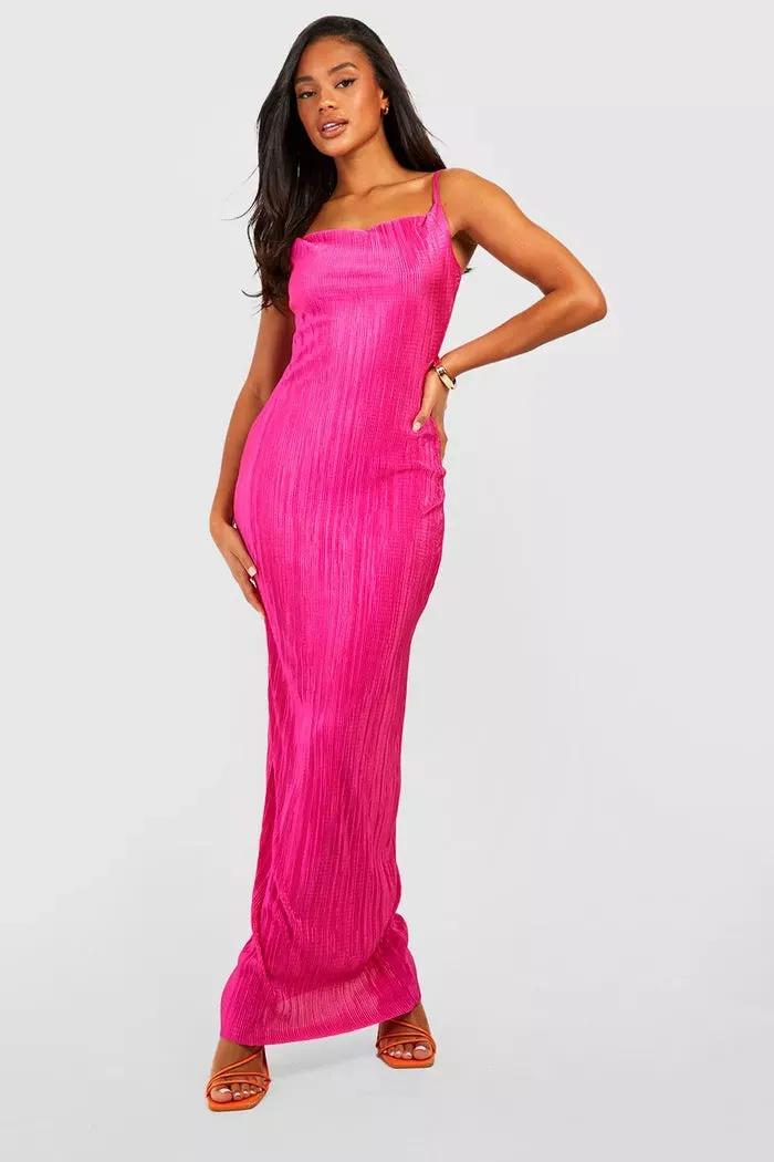 Plisse strappy maxi dress in pink