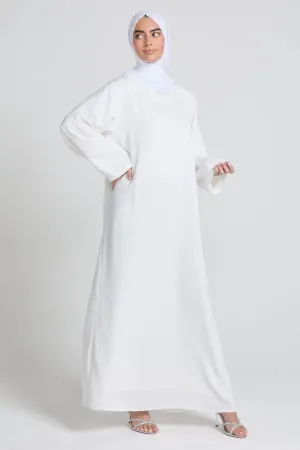 Plus Size LONG SLEEVE Premium Nidha Inner Slip Dress - White - WITH LINING