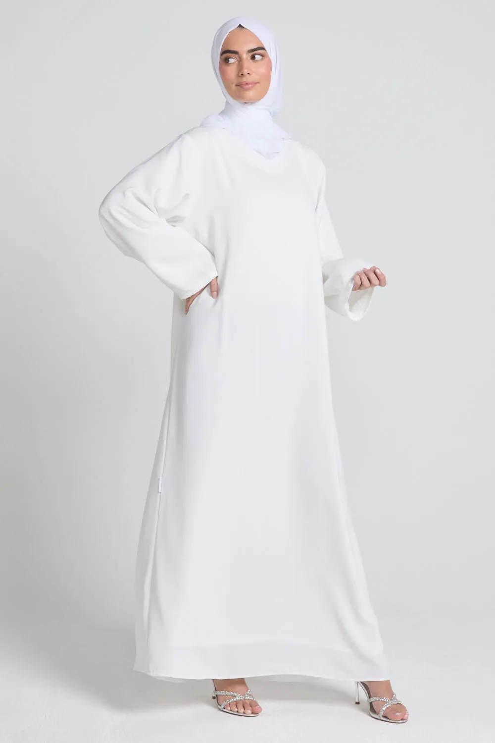 Premium Nidha LONG SLEEVE Inner Slip Dress - White - WITH LINING