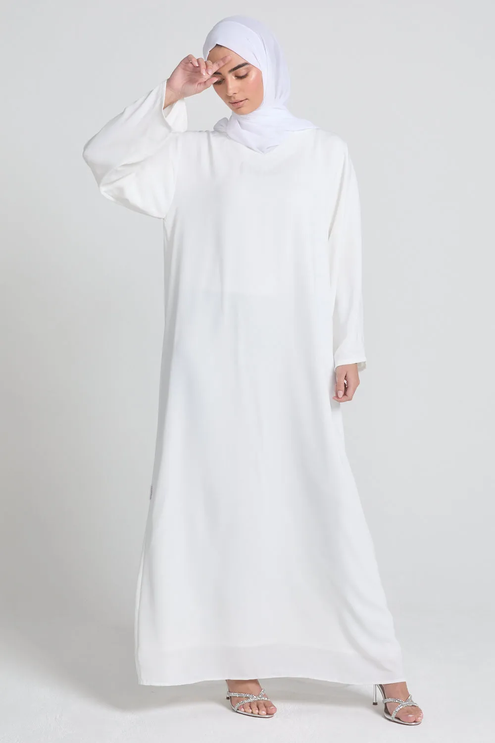 Premium Nidha LONG SLEEVE Inner Slip Dress - White - WITH LINING