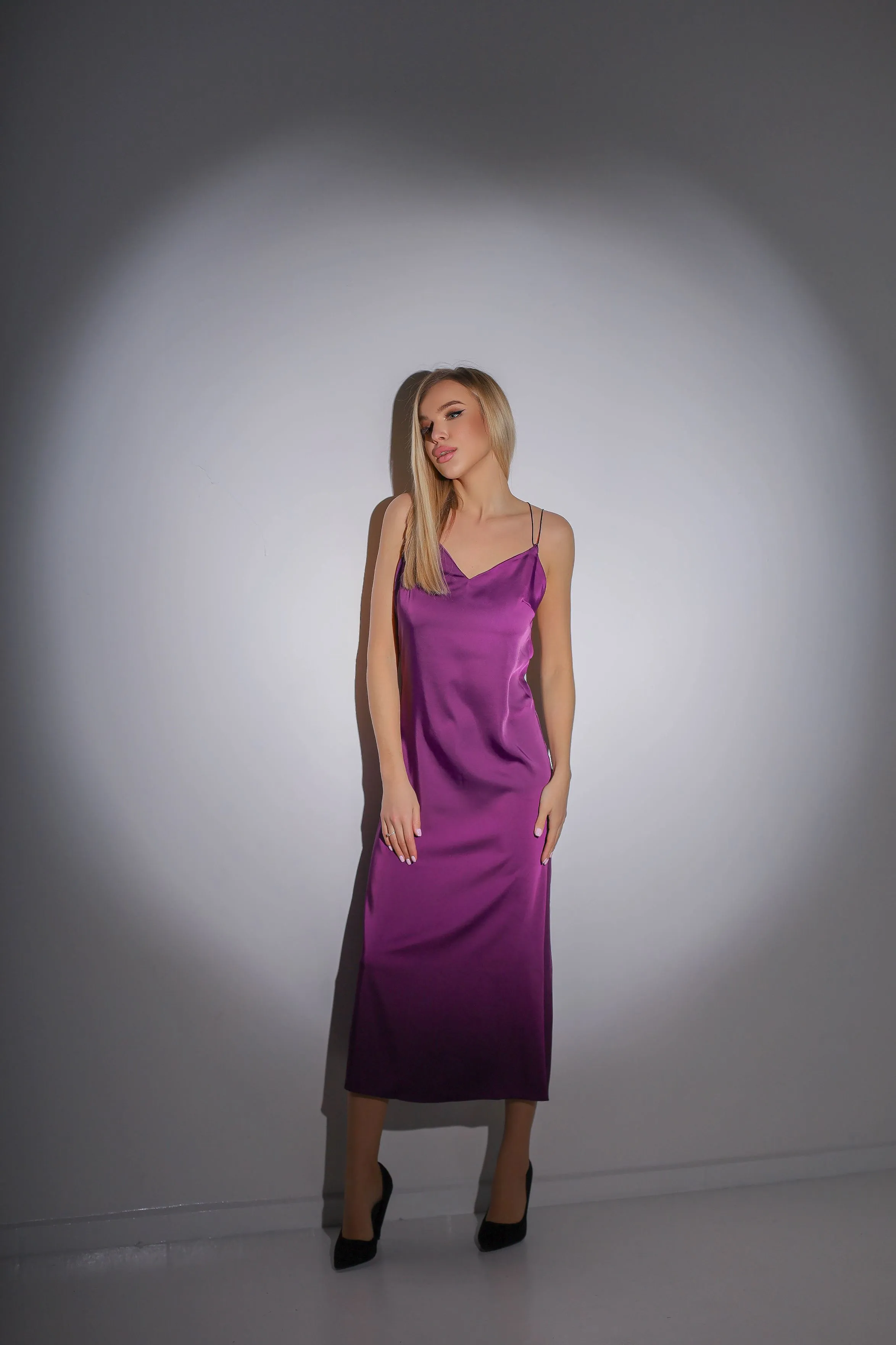 Purple Slip Satin Backless Dress