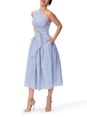 "Monaco" Striped One Shoulder Midi Dress