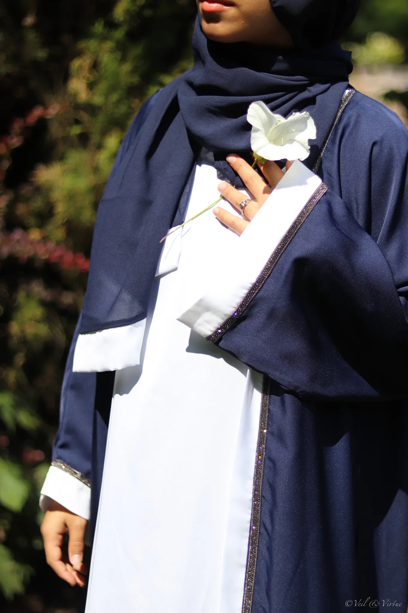 Reema Navy Contrast Abaya and Slip Set