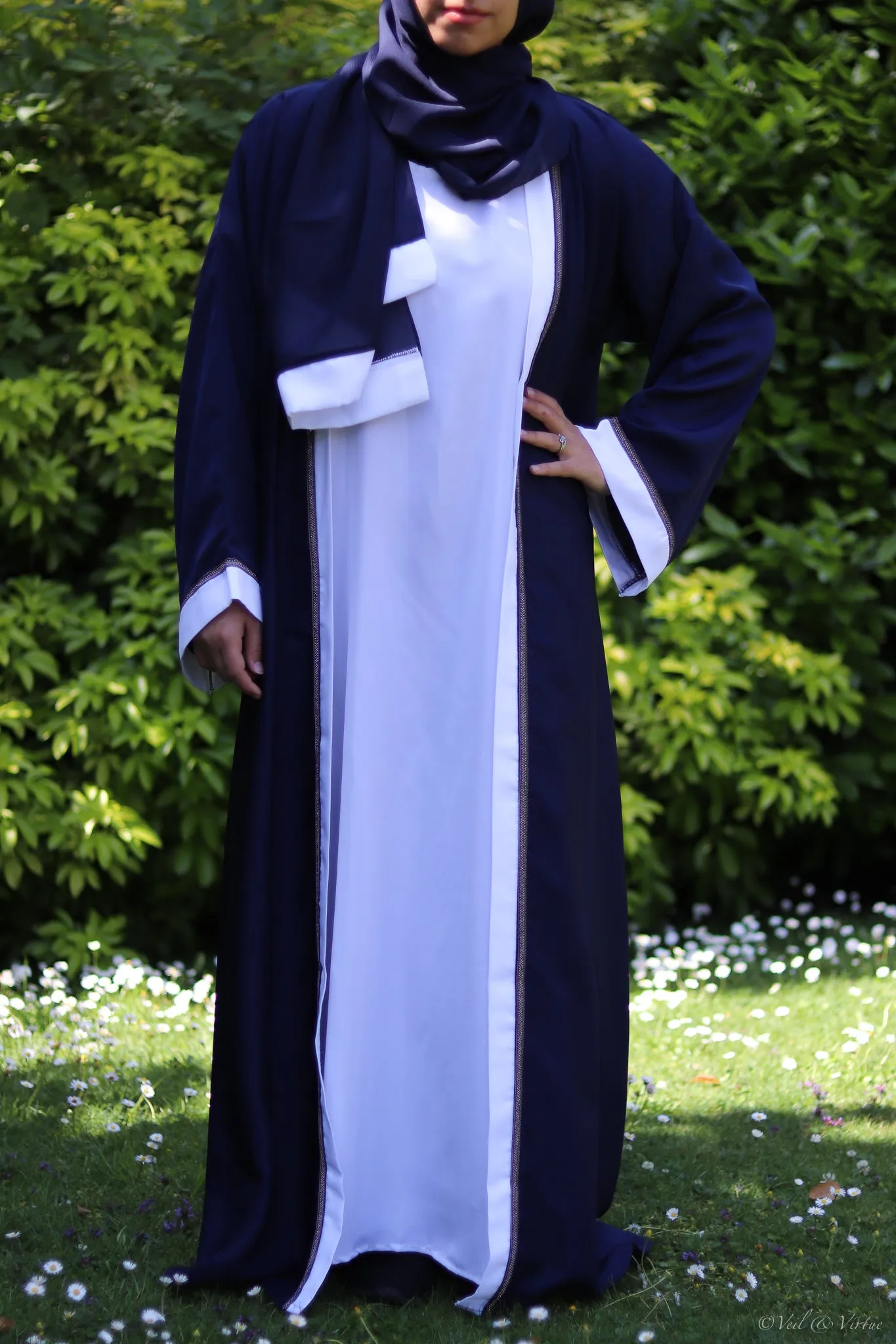 Reema Navy Contrast Abaya and Slip Set