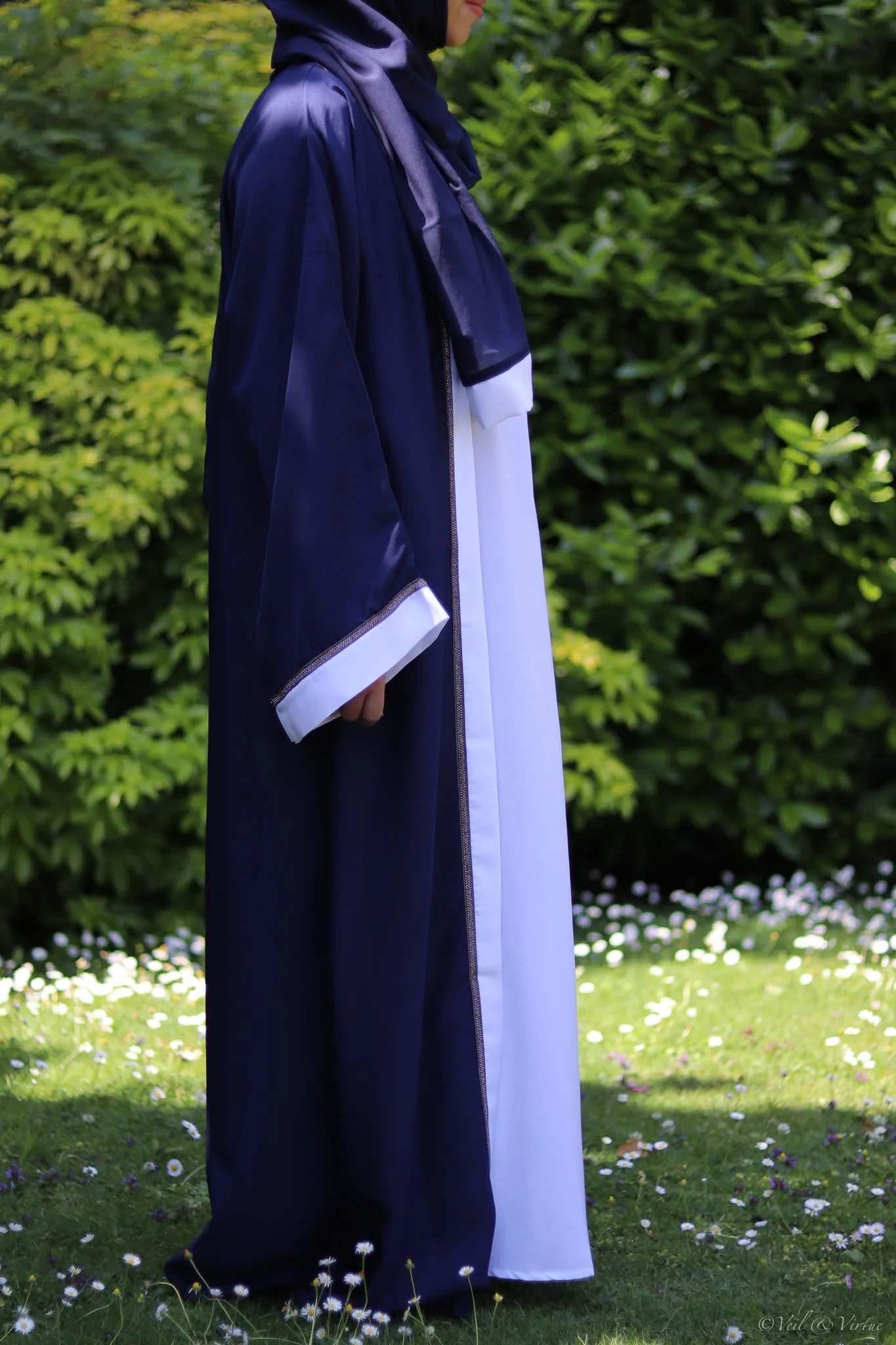 Reema Navy Contrast Abaya and Slip Set