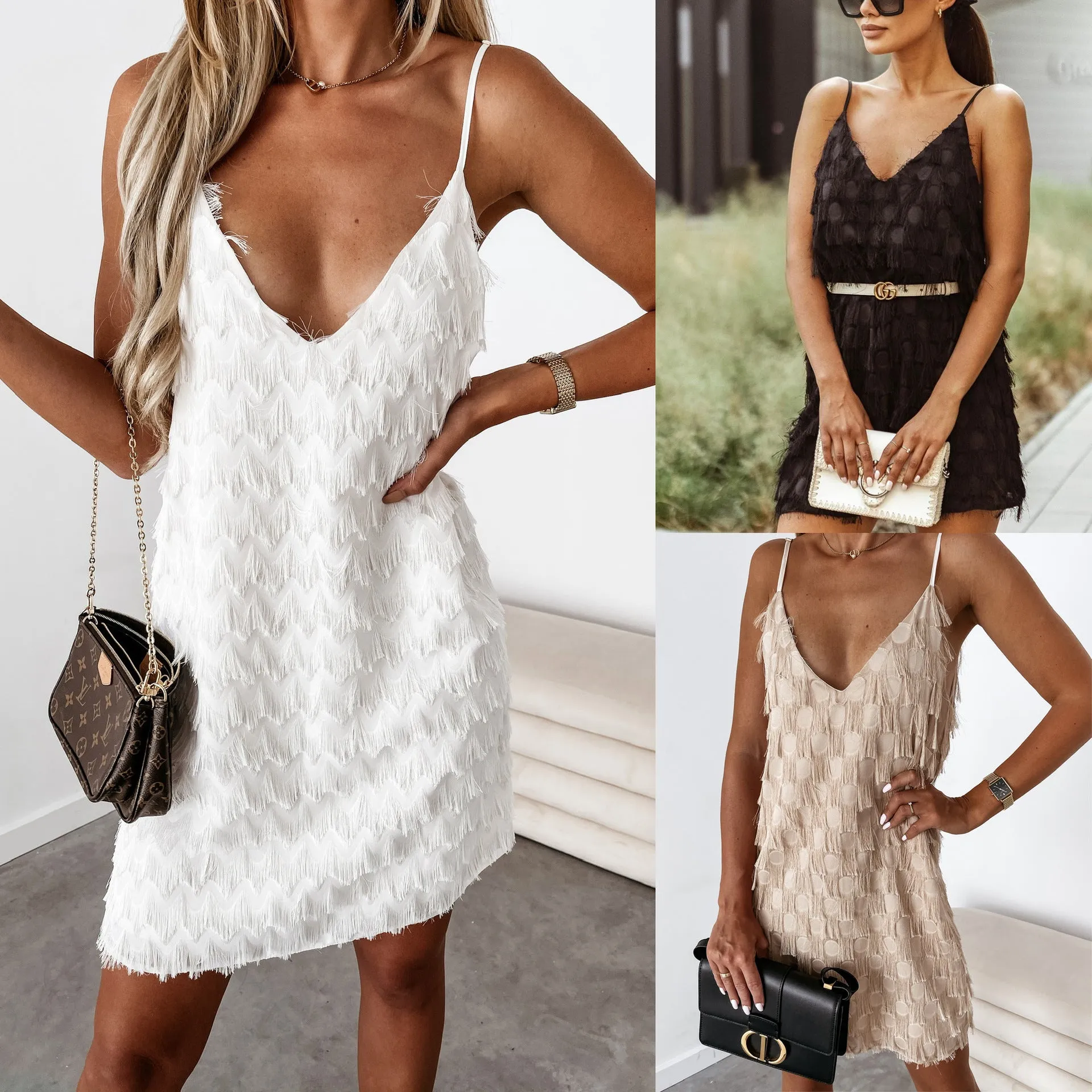 Ria || Sequined V Neck Mini Dress