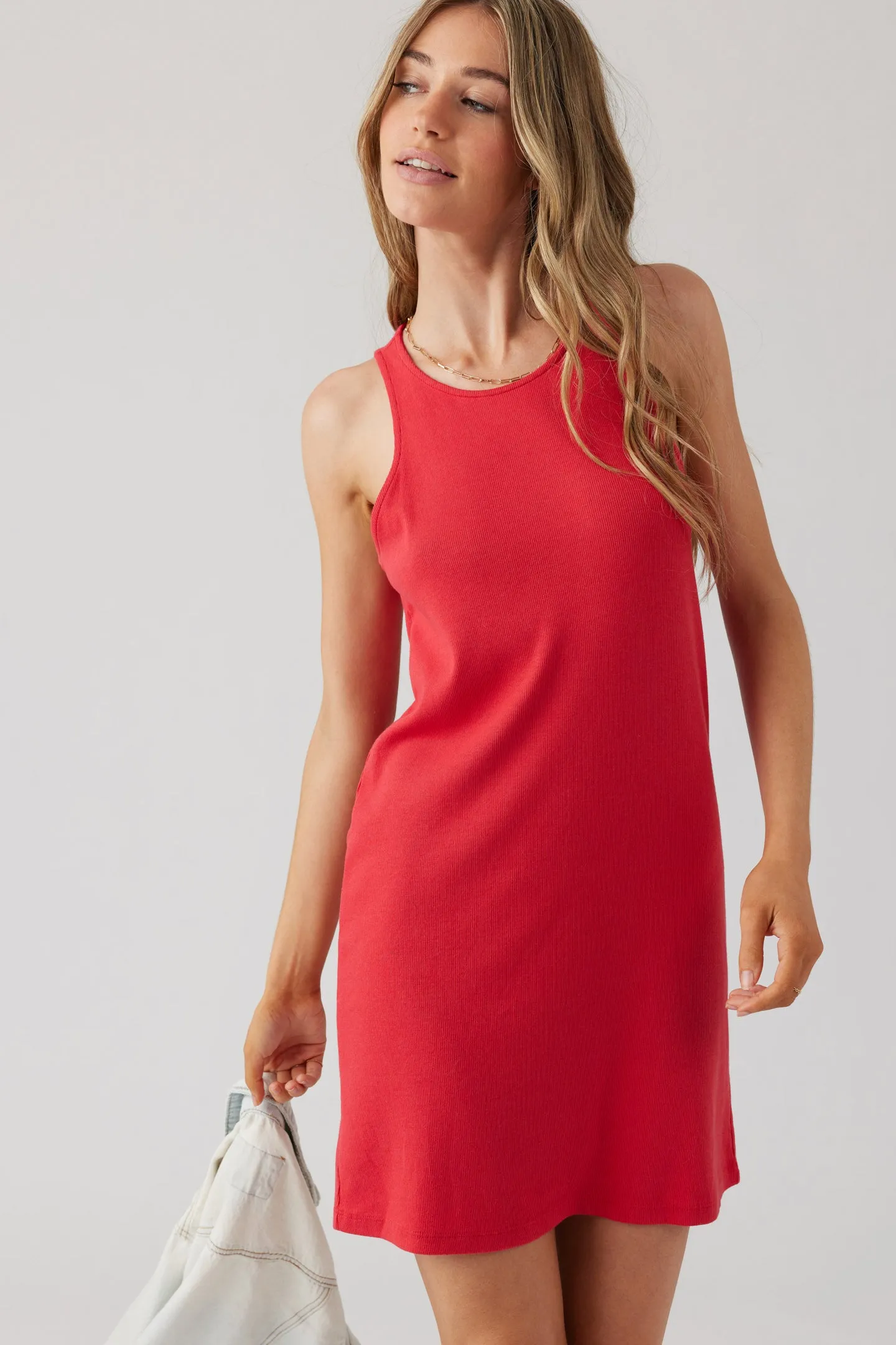 Rib Racer Tank Dress - Poppy