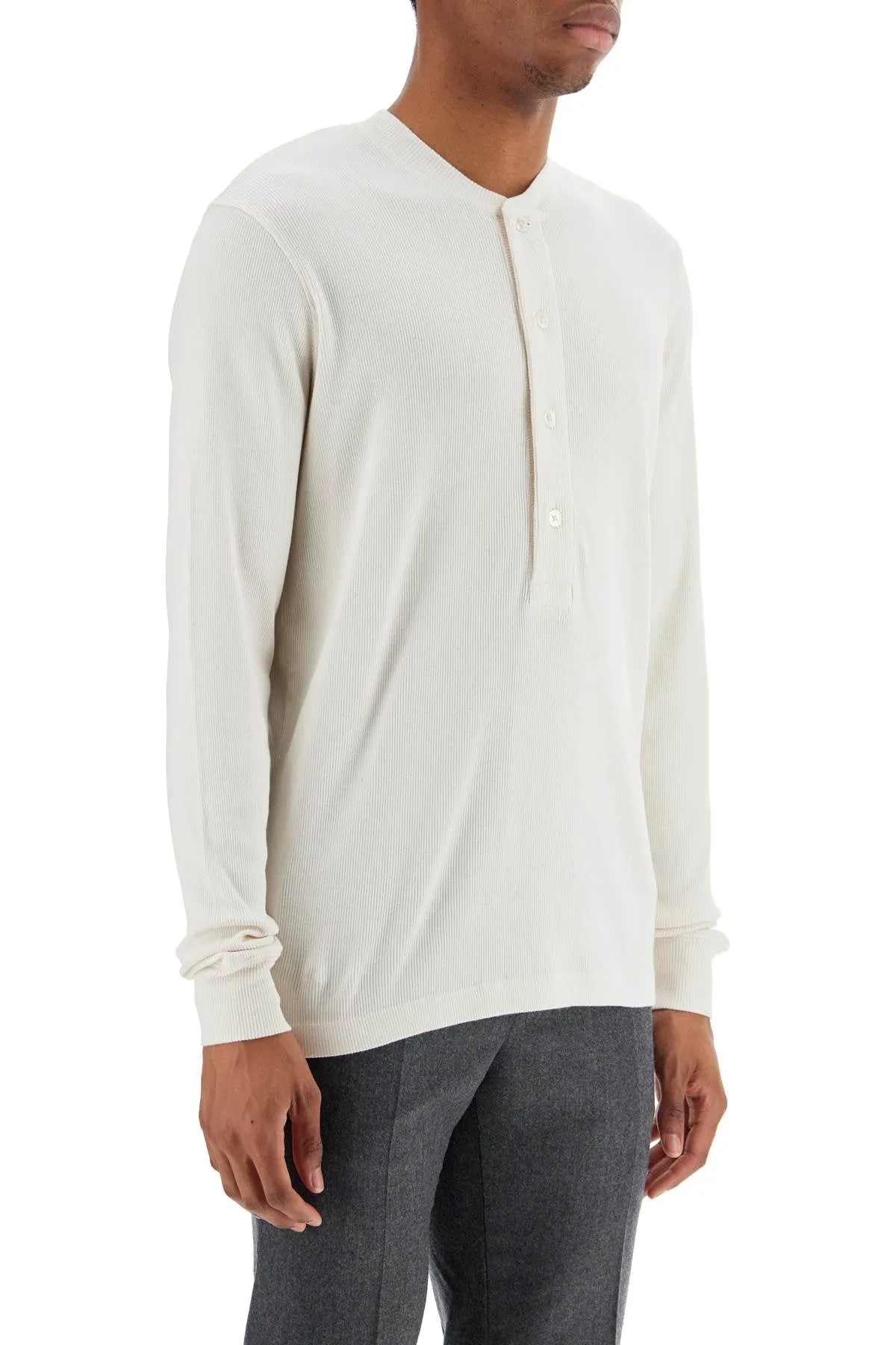 Ribbed Cotton-Blend Henley T-Shirt