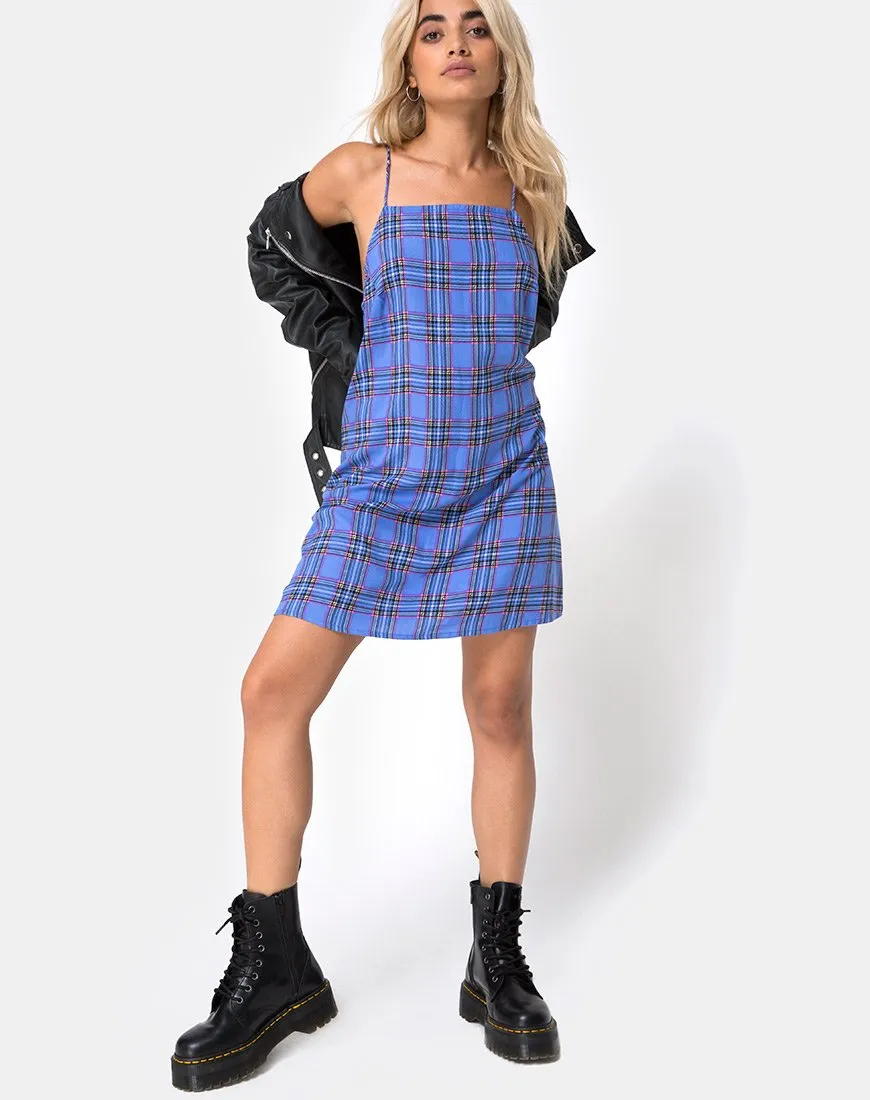 Sagha Slip dress in 90's Check Blue Pink