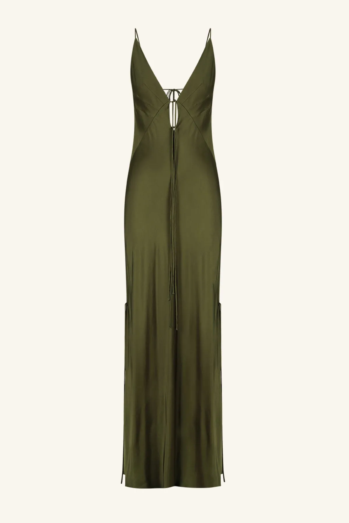 SHAE PLUNGED SLIP TIE MAXI DRESS - PINE GREEN