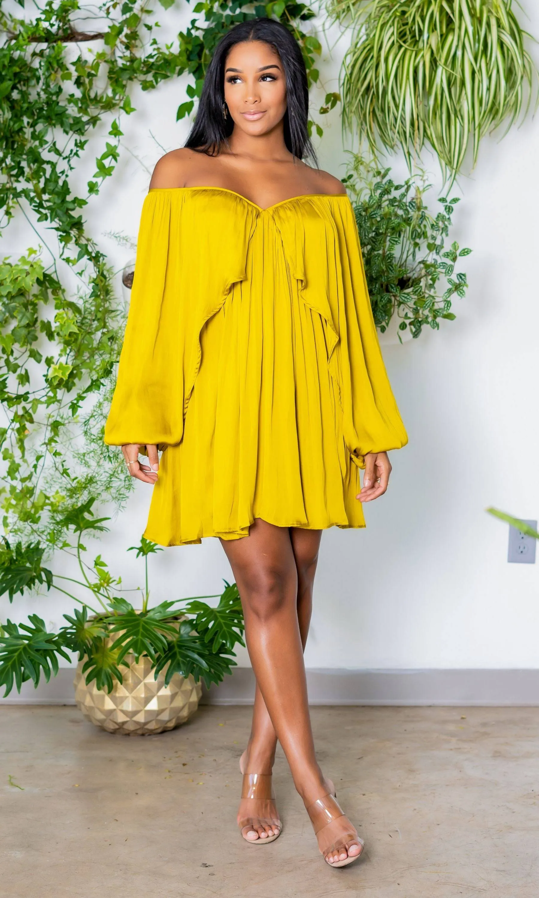 She's Classy | Flow Dress - Chartreuse