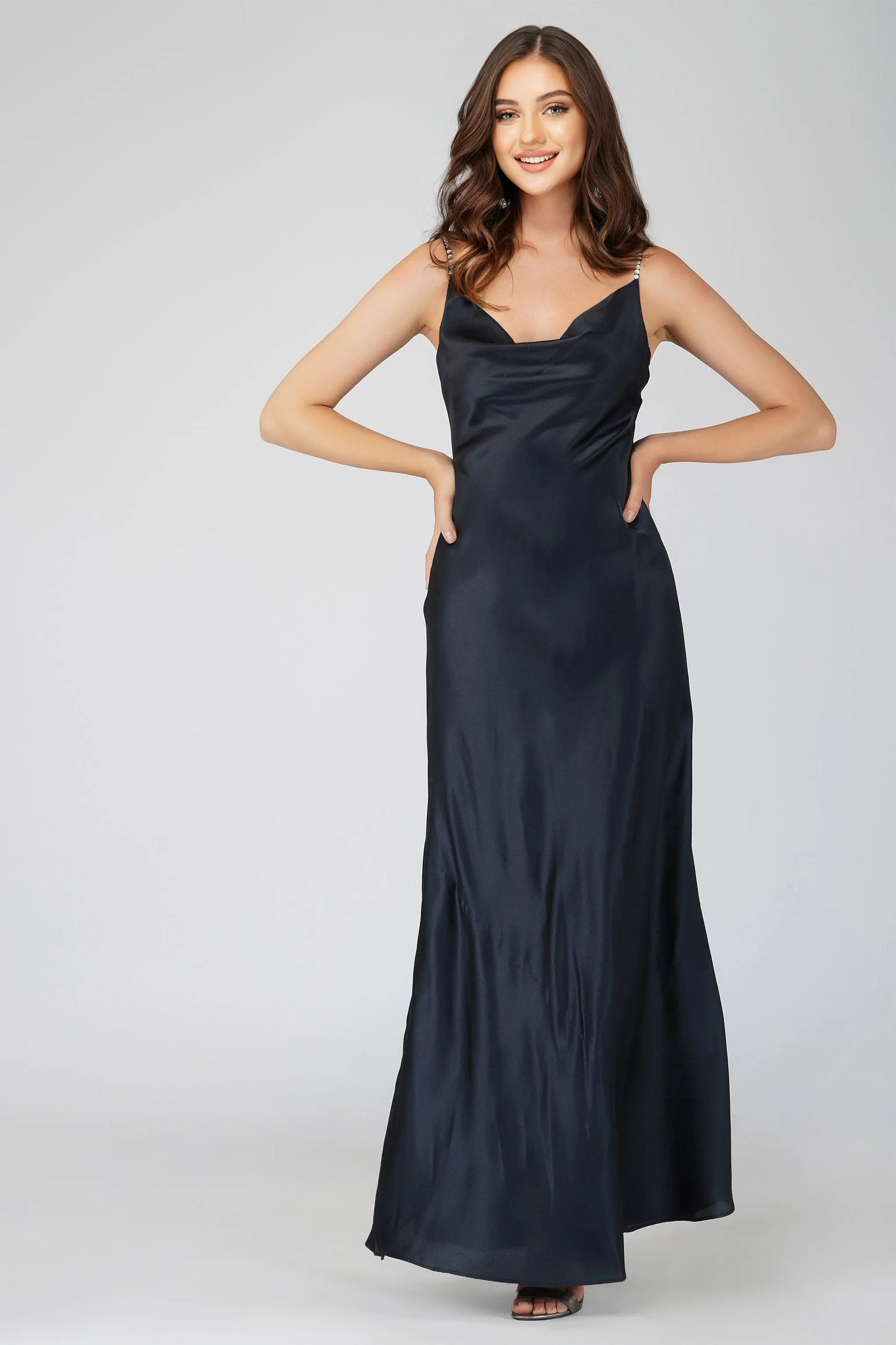 Sienna Navy Blue Satin Maxi Dress