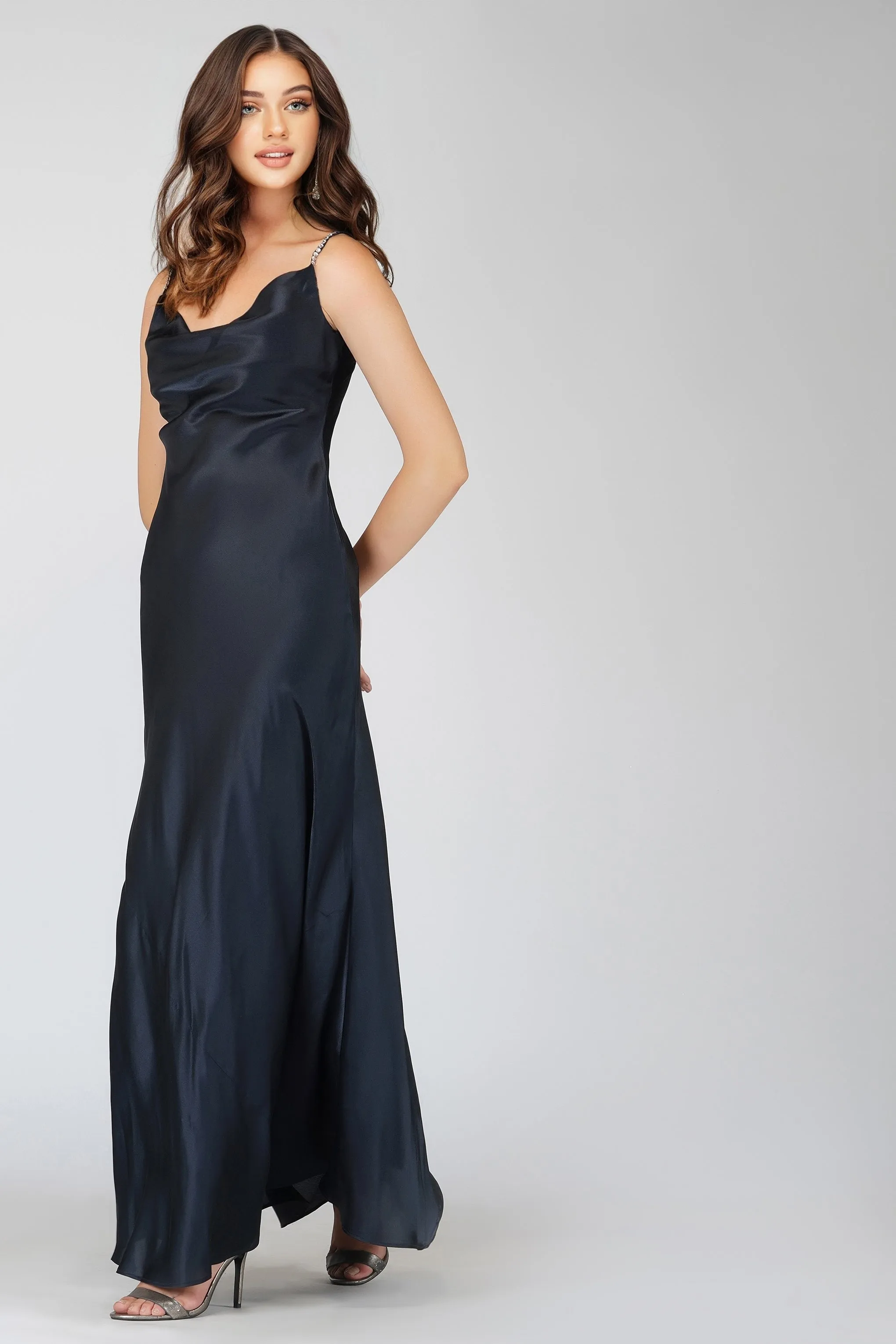 Sienna Navy Blue Satin Maxi Dress