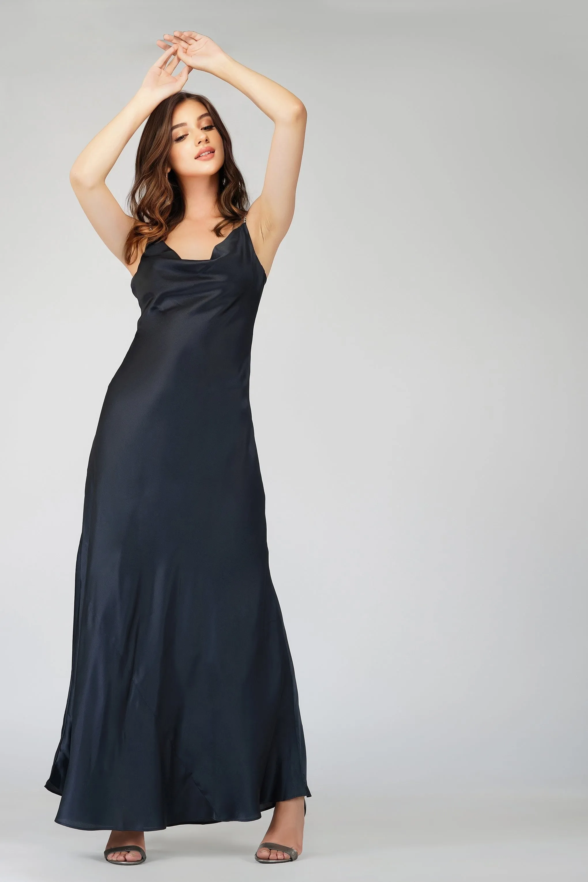 Sienna Navy Blue Satin Maxi Dress