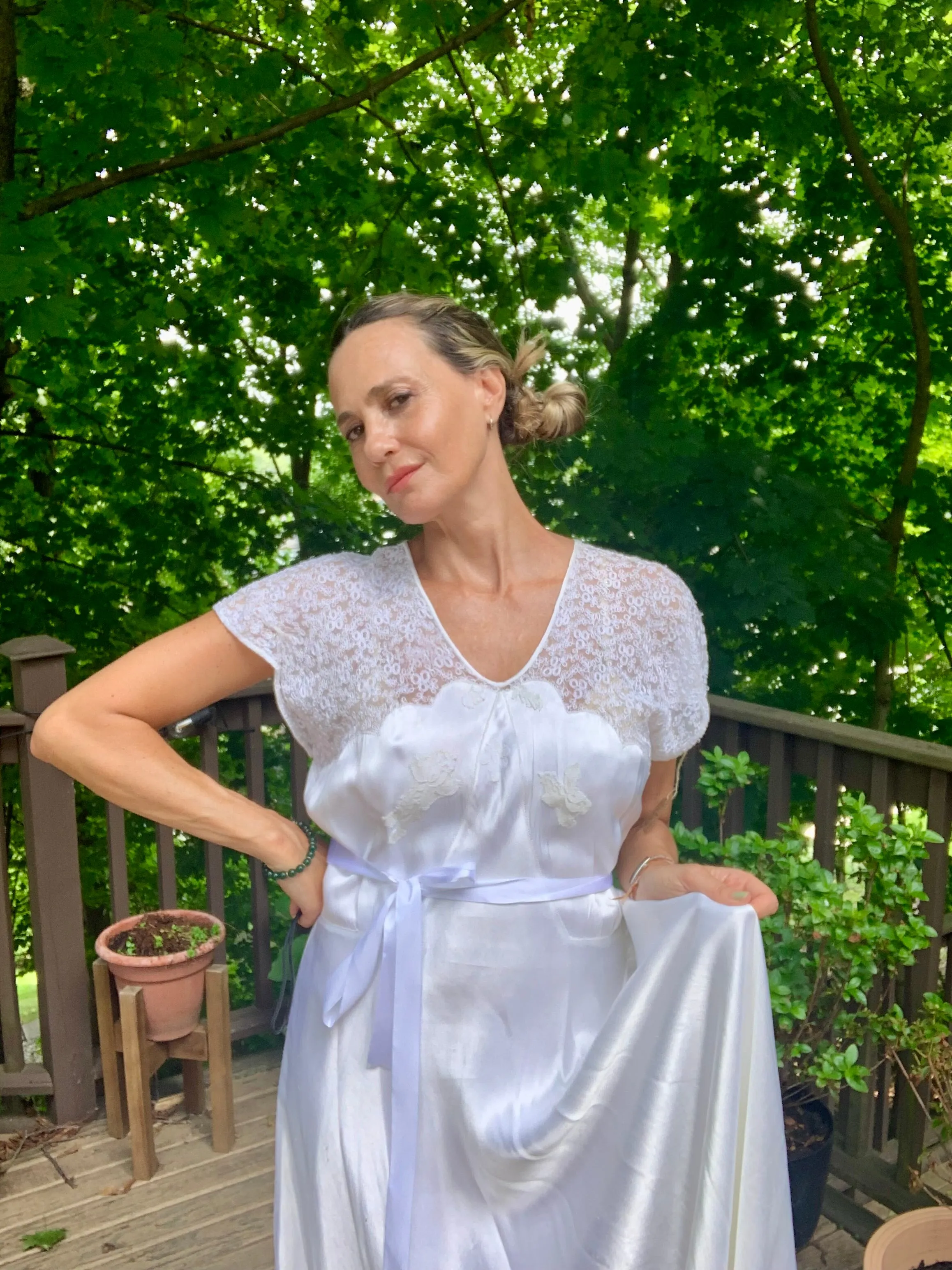 Silk White Bridal Nightgown - 50s