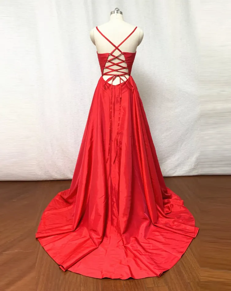 Simple Criss Cross Back Red Prom Dress