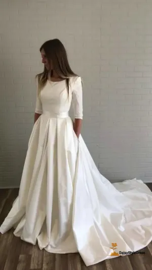 Simple Half Sleeve Backless Wedding Dress