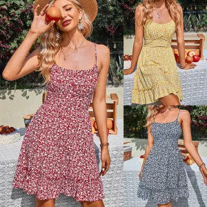 Spaghetti Strap Printed Floral Casual Dress