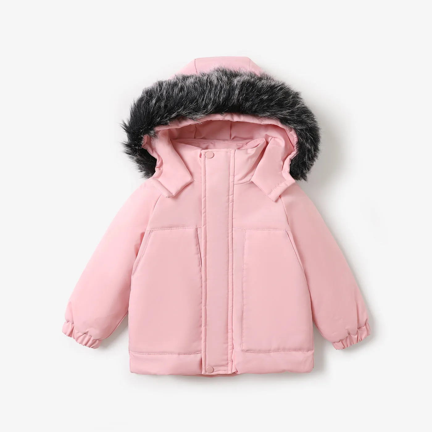 Toddler Boy/Girl Trendy Faux Fur Hooded Zipper Parka Coat