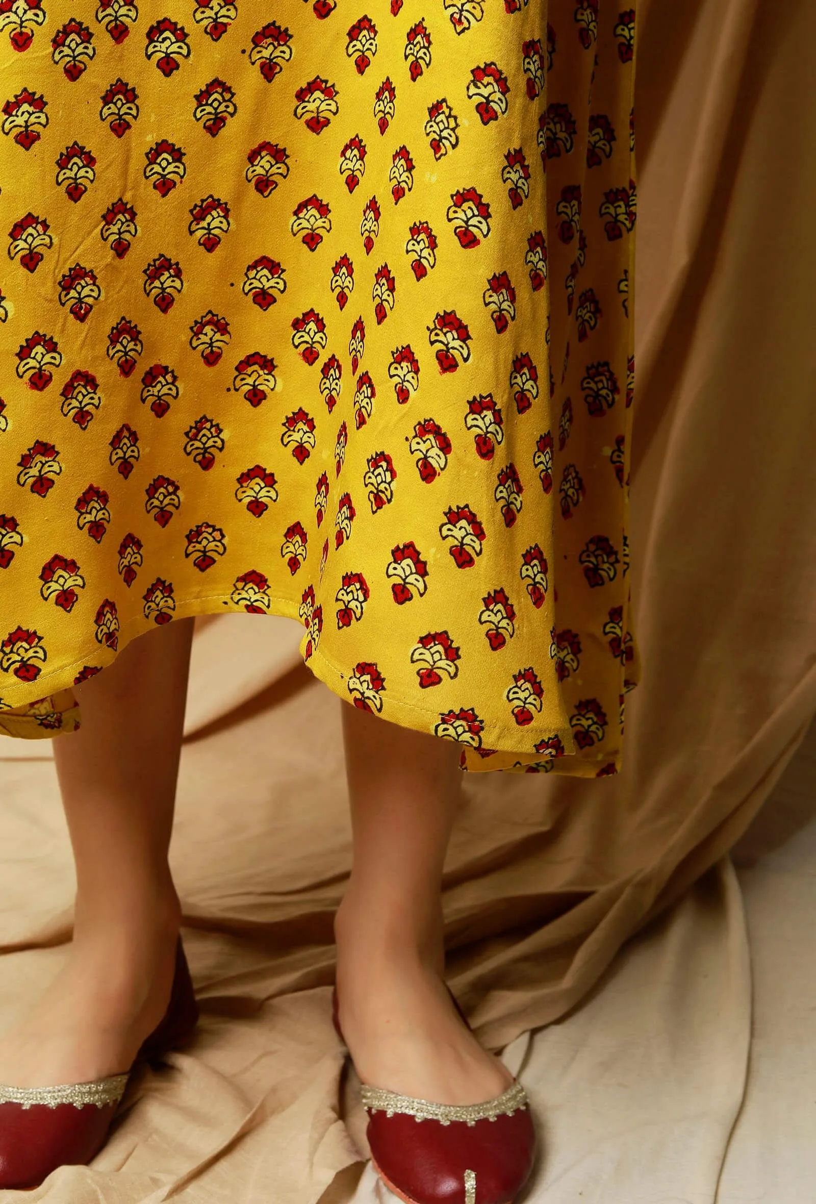 Tuscan Yellow Printed Modal Ajrakh Slip Dress