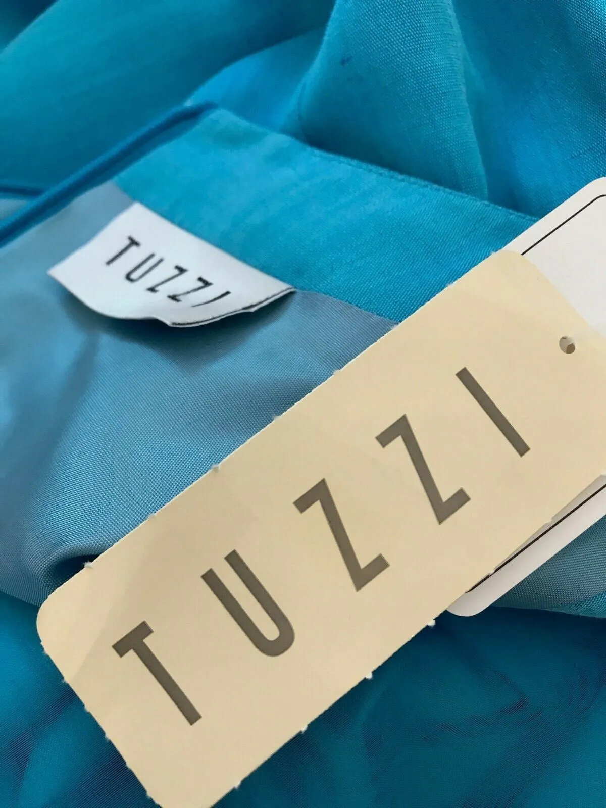 Tuzzi Long Turquoise Blue Linen & Organza Dress UK 10 RRP £179