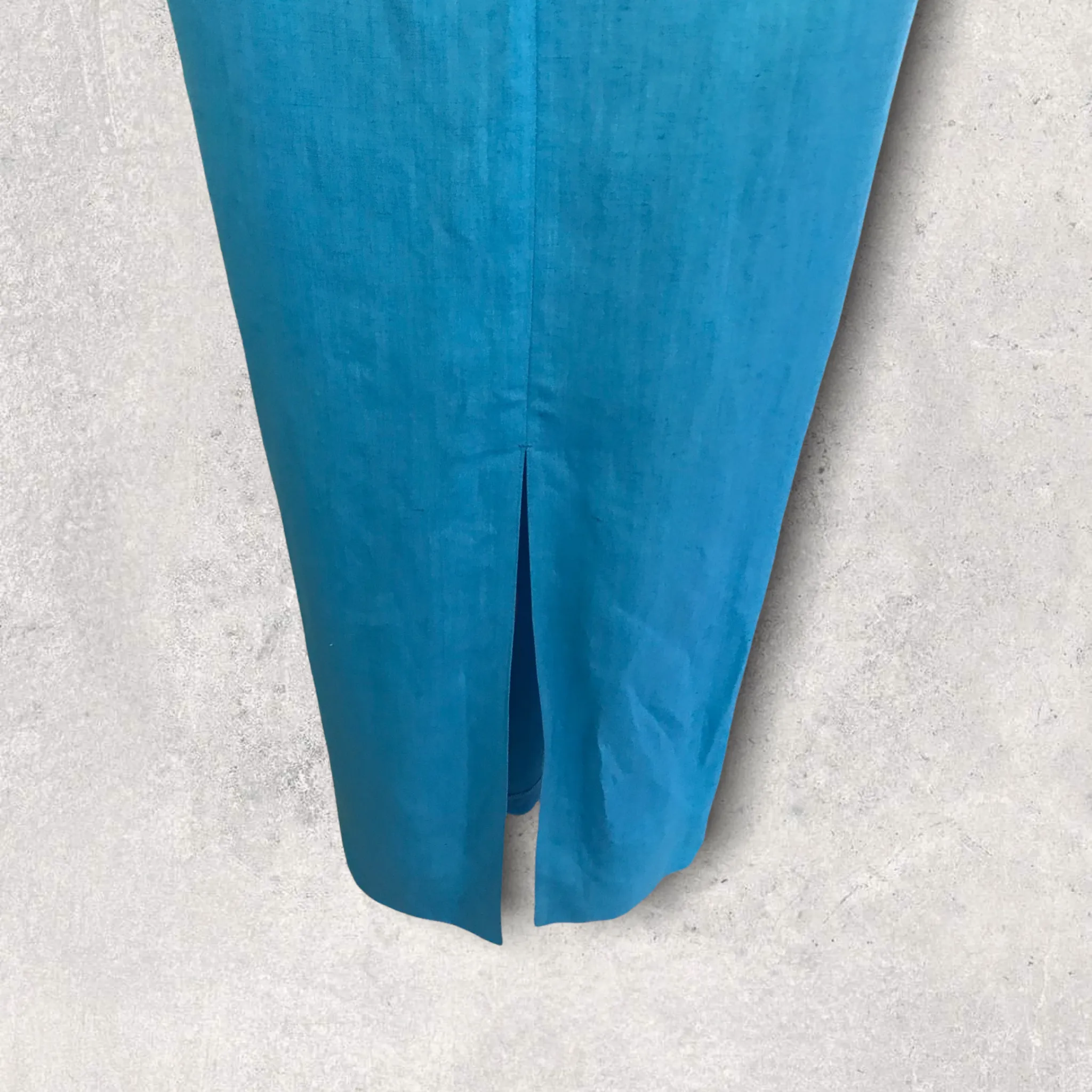 Tuzzi Long Turquoise Blue Linen & Organza Dress UK 10 RRP £179