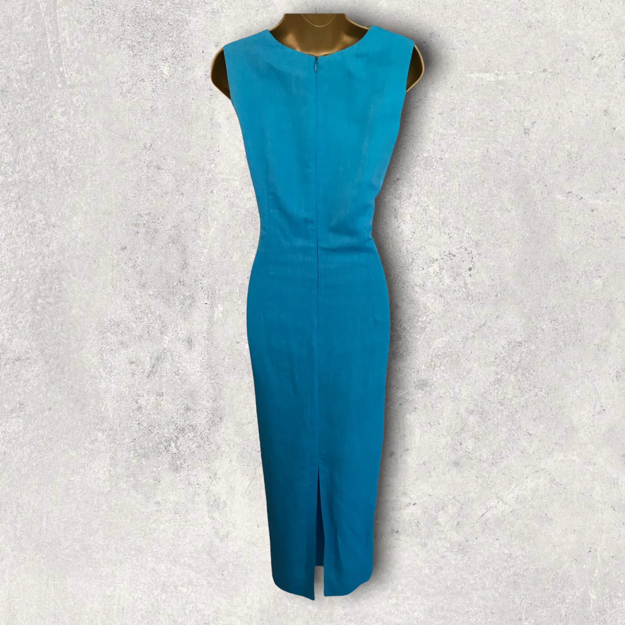 Tuzzi Long Turquoise Blue Linen & Organza Dress UK 10 RRP £179