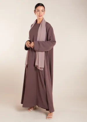 Two Piece Open Abaya with Slip Coffee