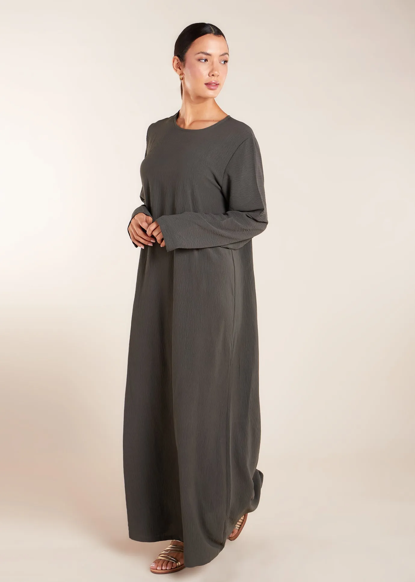 Two Piece Open Abaya with Slip Khaki