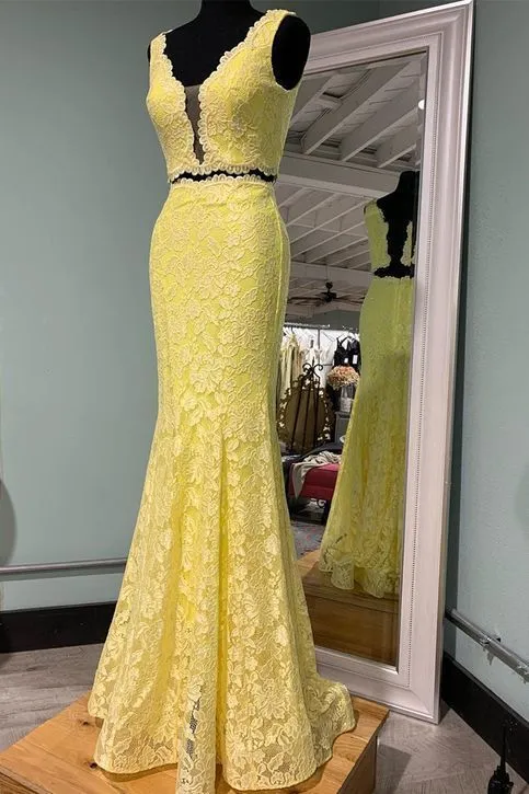 Two Piece Yellow Petite Prom Dress