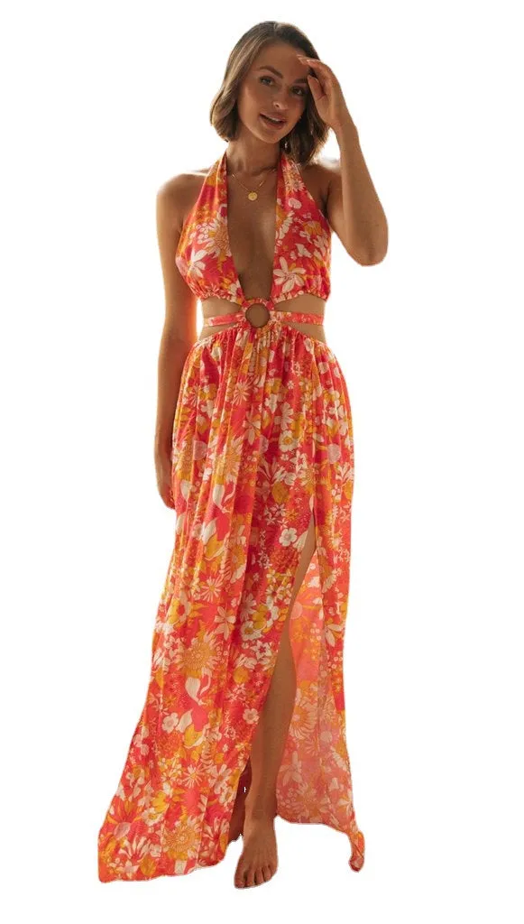 V-neck Printed Slip Dress