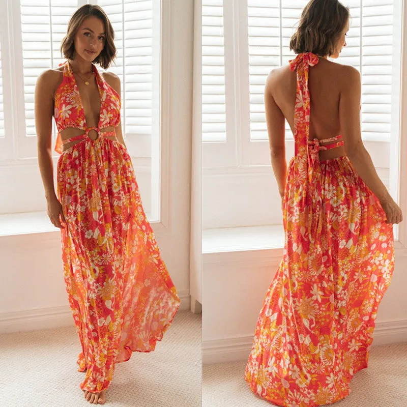 V-neck Printed Slip Dress