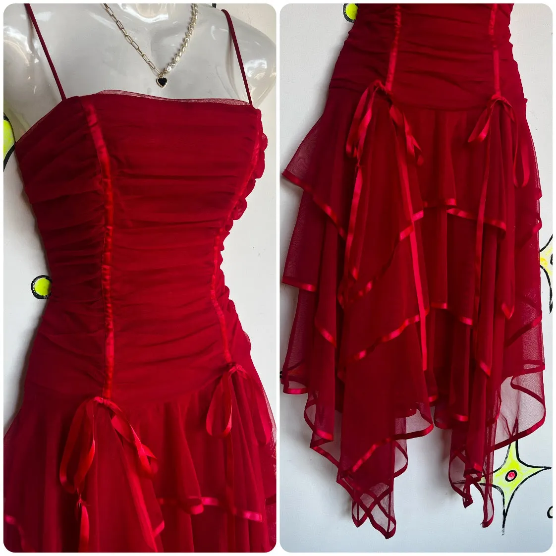 Vintage 90s | Masquerade Red Fairy Grunge Whimsy Goth Slip Dress | Size 5 / 6