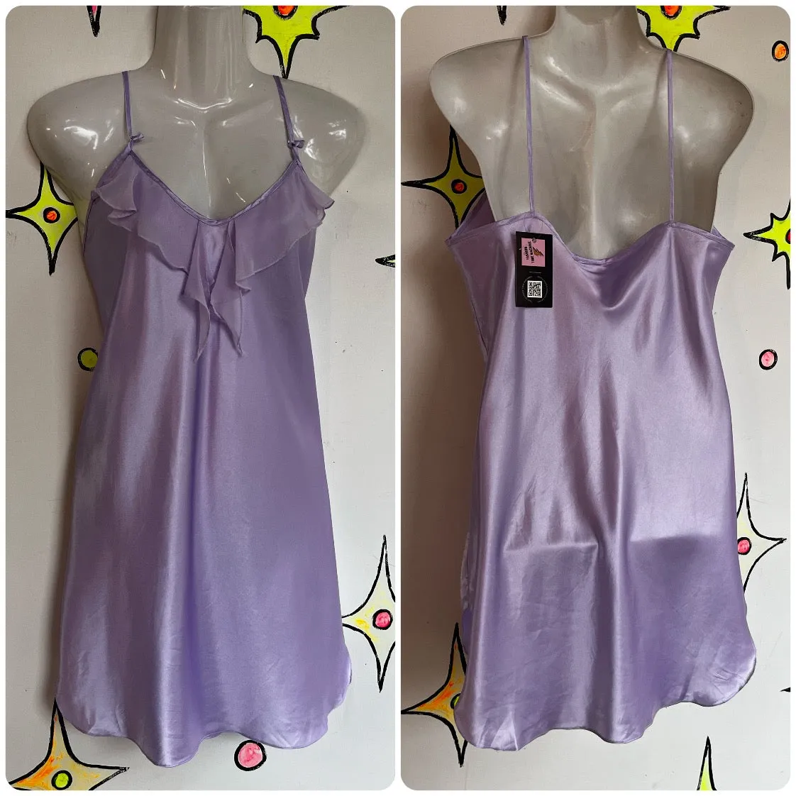 Vintage 90s Y2K Pastel Purple Fairy Grunge Babydoll Ruffle Coquette Emo Slip L