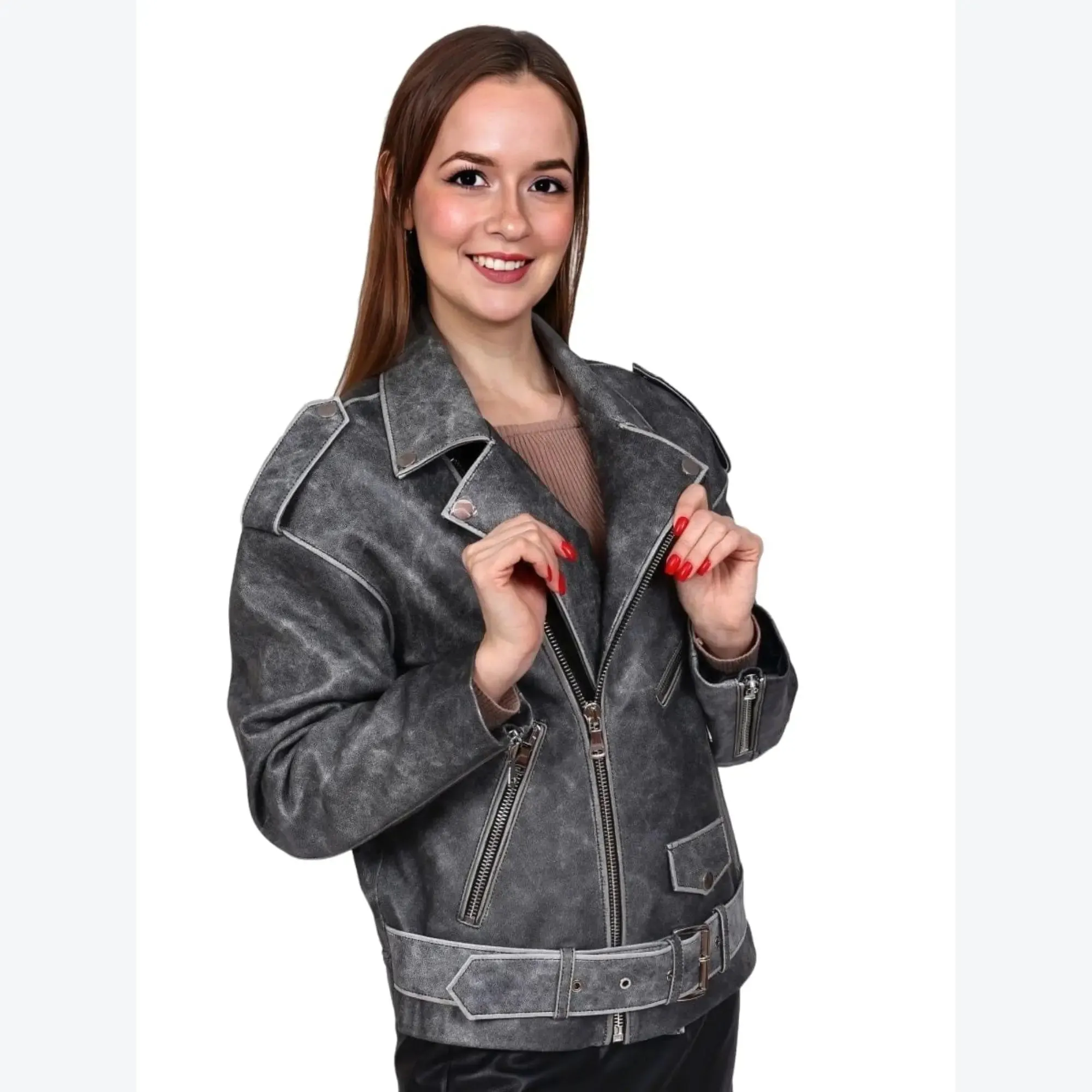 Vintage Effect Jacket Biker Leather Jacket