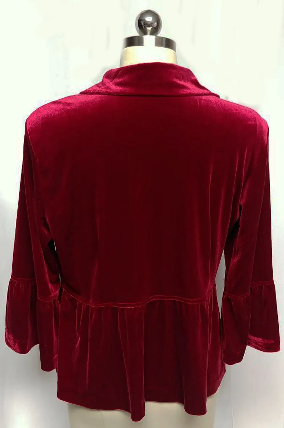 *VINTAGE VELVETY PEPLUM JACKET WITH CIRCULAR FLOUNCE SLEEVES IN RUBY - PERFECT OVER EVENING GOWNS, COCKTAIL DRESSES OR WITH JEANS