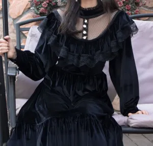 Vintage Victorian Gothic Style Velvet Dress