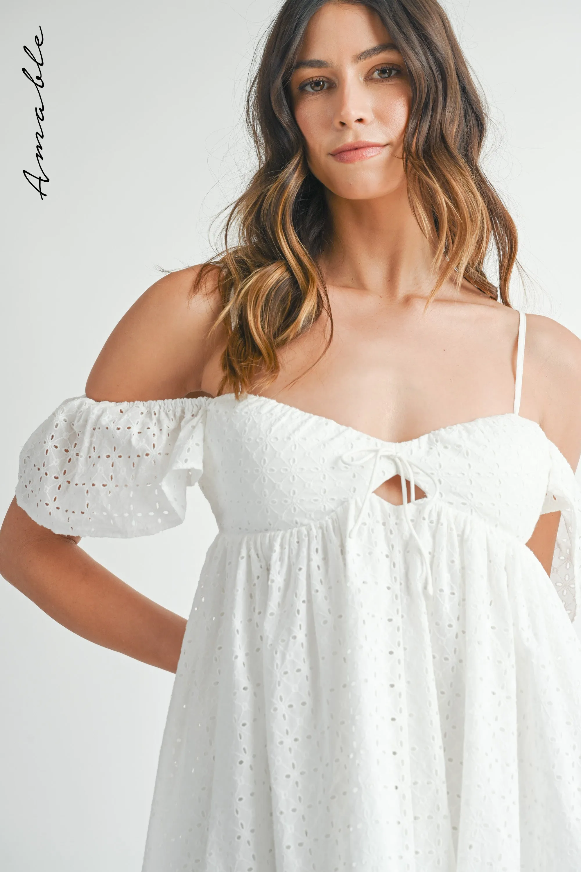 WENDIE EYELET LACE BABYDOLL MINI DRESS