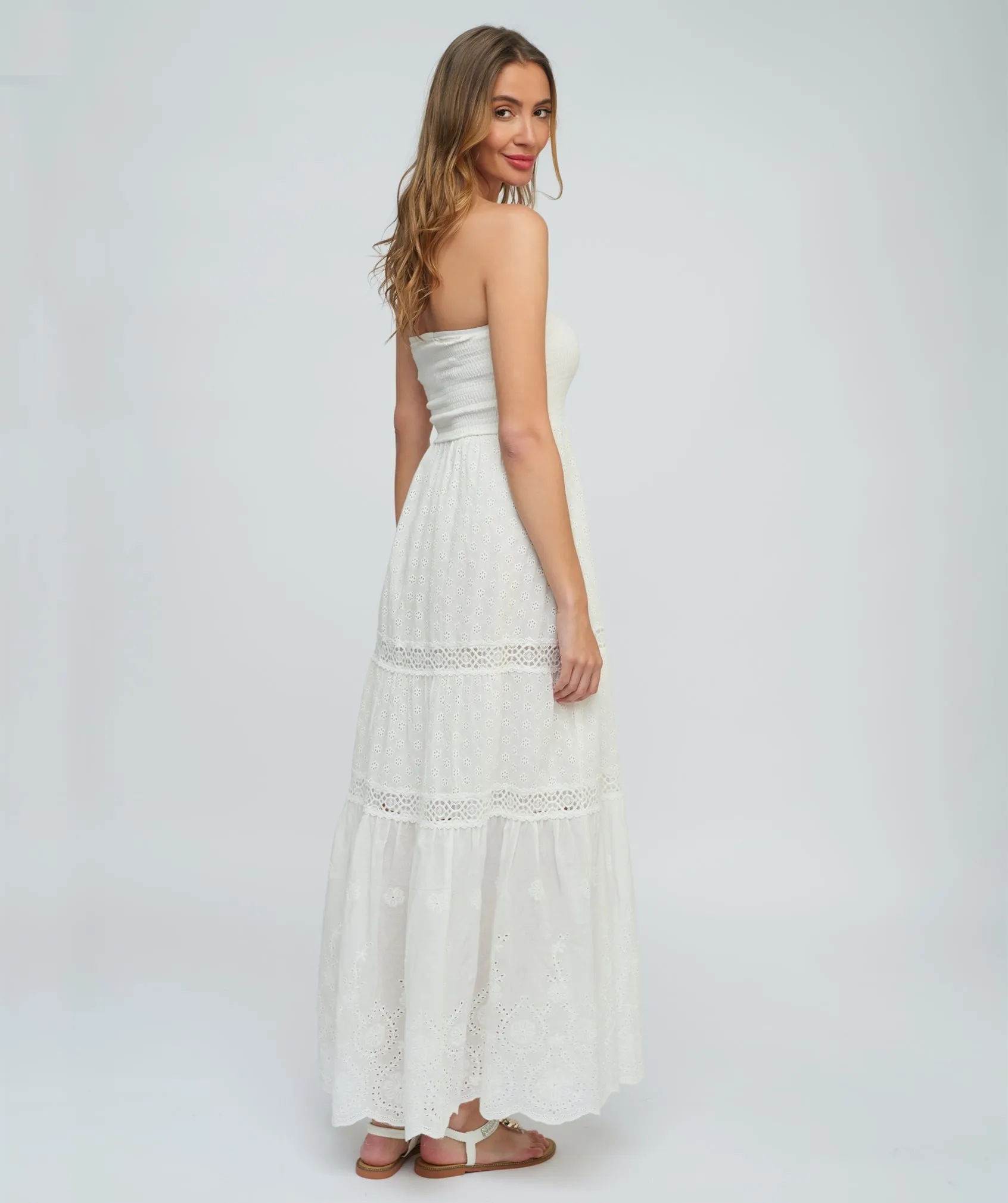 White Cotton Lace Bandeau Maxi Beach Dress