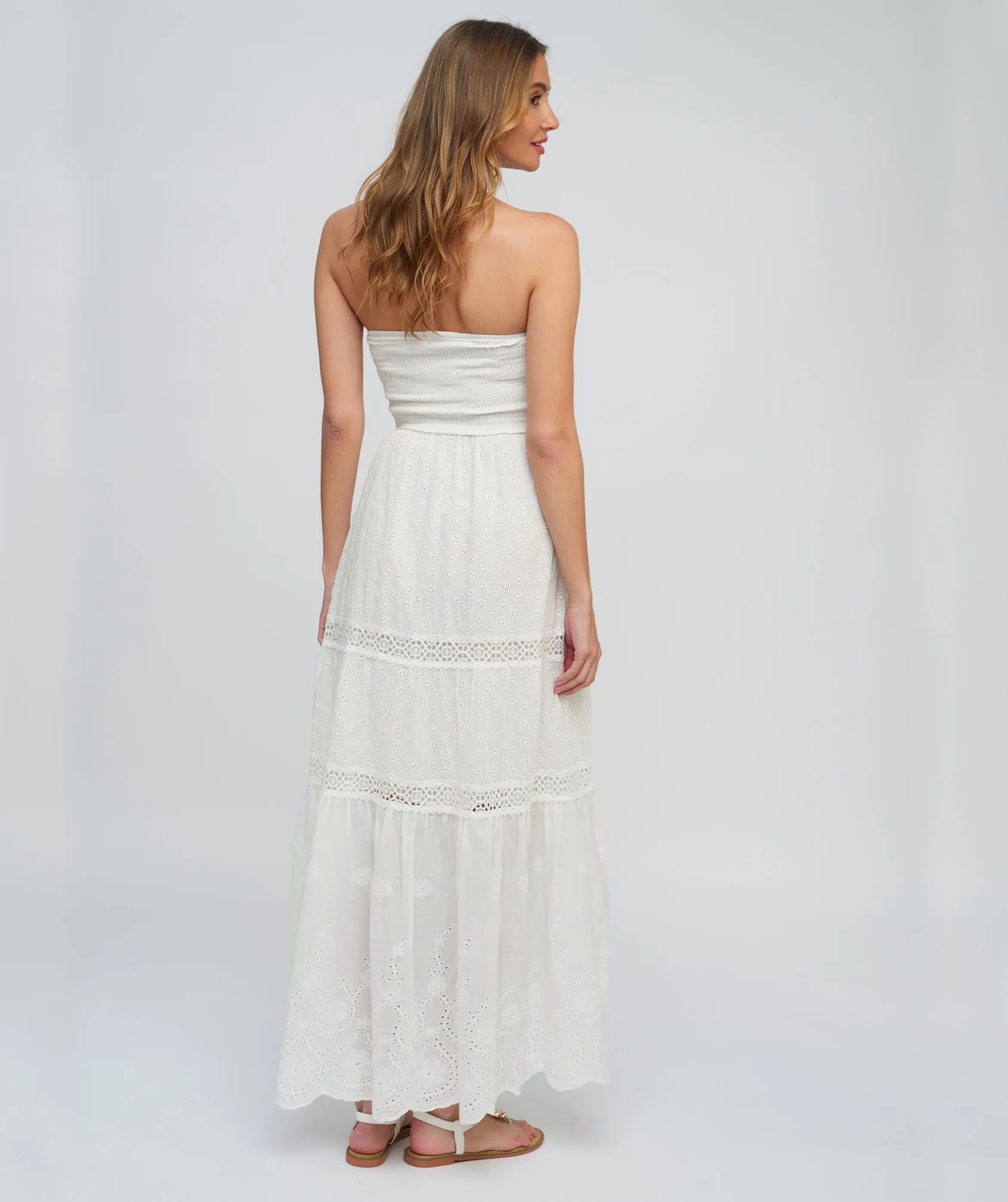 White Cotton Lace Bandeau Maxi Beach Dress