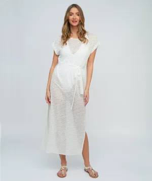 White Stripe Slip-on Beach Maxi Dress