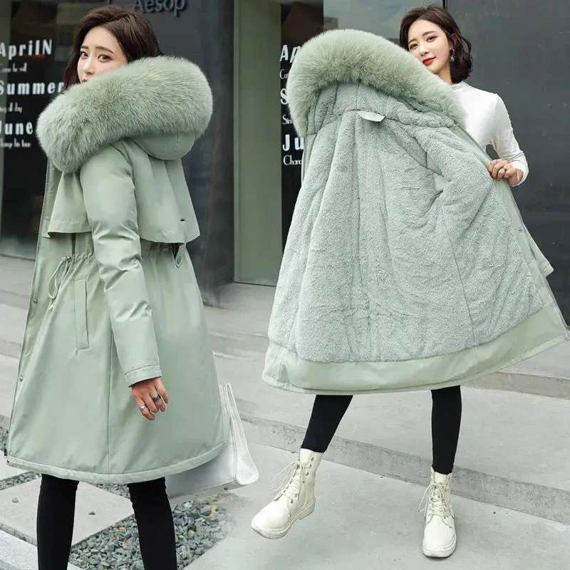 Winter Jacket 2025 New Women Parka Clothes Long Coat Wool Liner Hooded Jacket Fur Collar Thick Warm Snow Wear Padded Parka 6XL