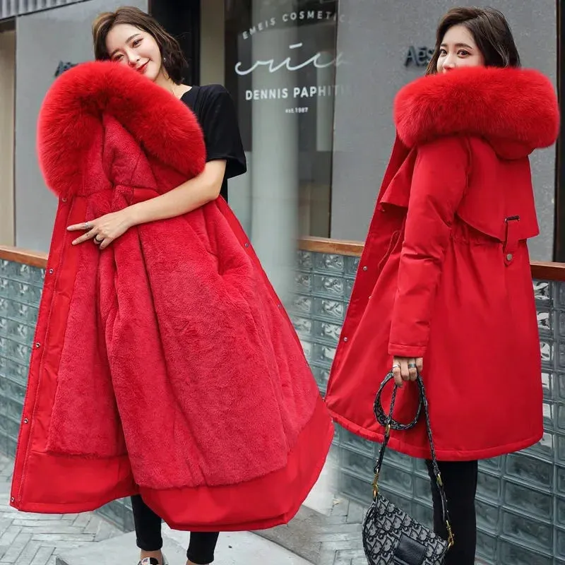 Winter Jacket 2025 New Women Parka Clothes Long Coat Wool Liner Hooded Jacket Fur Collar Thick Warm Snow Wear Padded Parka 6XL