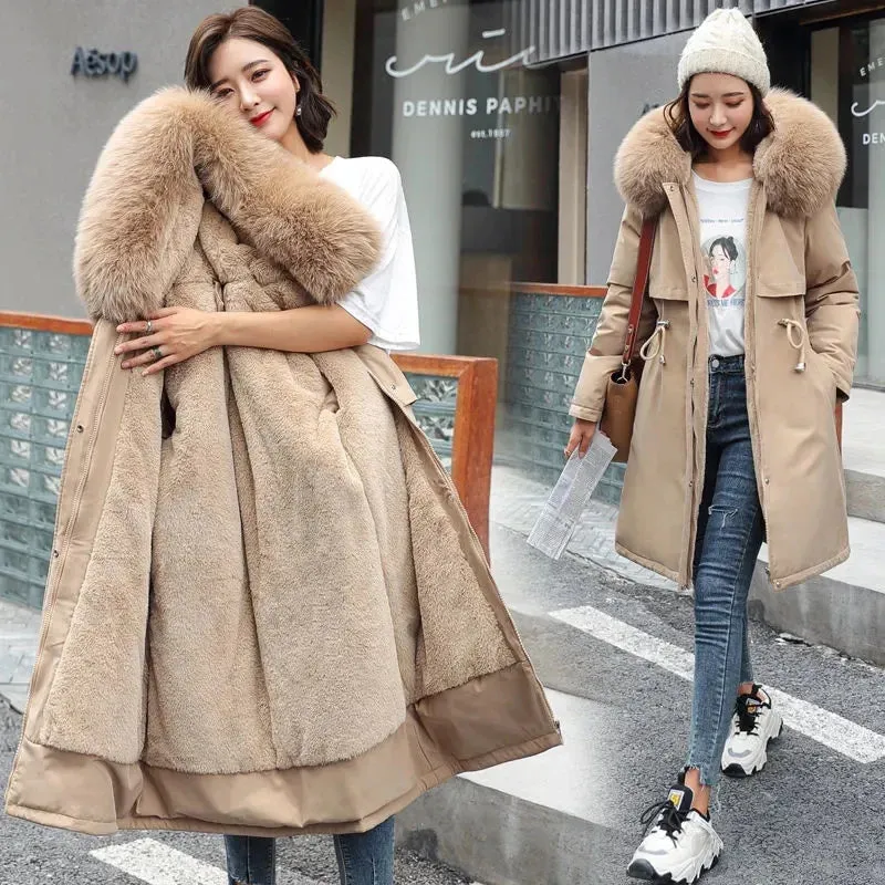 Winter Jacket 2025 New Women Parka Clothes Long Coat Wool Liner Hooded Jacket Fur Collar Thick Warm Snow Wear Padded Parka 6XL