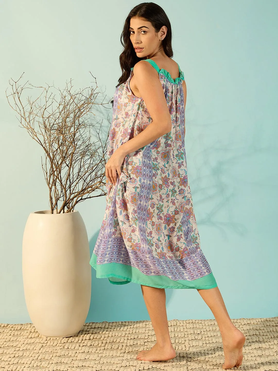 Women Soft Floral Printed Modal Negligee Dress