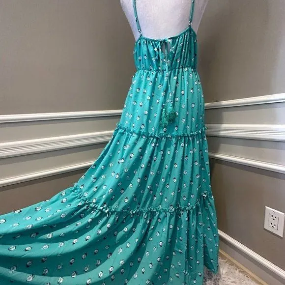 Women's Unishe Teal Aqua Floral polka dot maxi slip dress