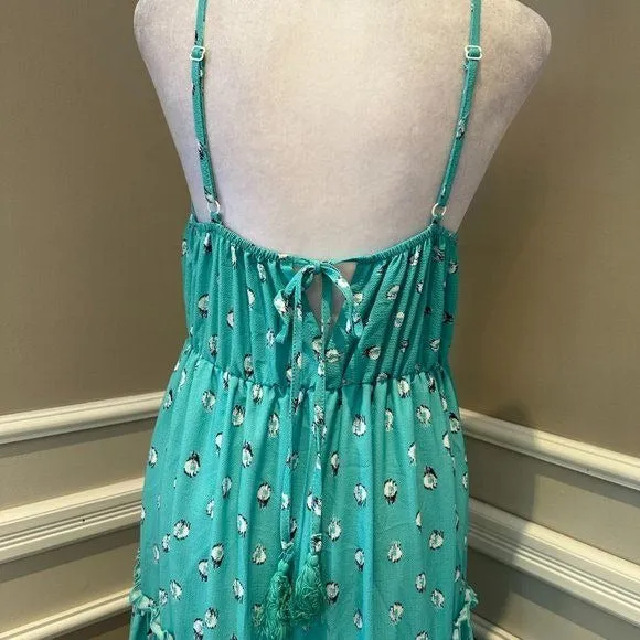 Women's Unishe Teal Aqua Floral polka dot maxi slip dress