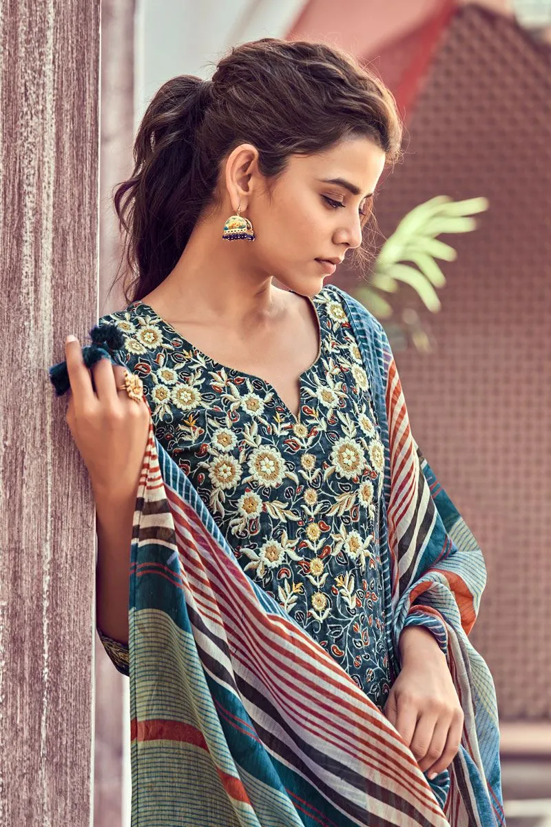 Women's Unstitched Modal Silk Suit Dress Material with Embroidery