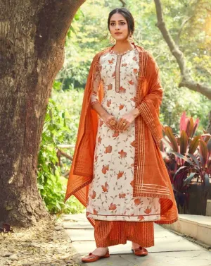 Women's Viscose Modal Printed Off-White Unstitched Suit Material