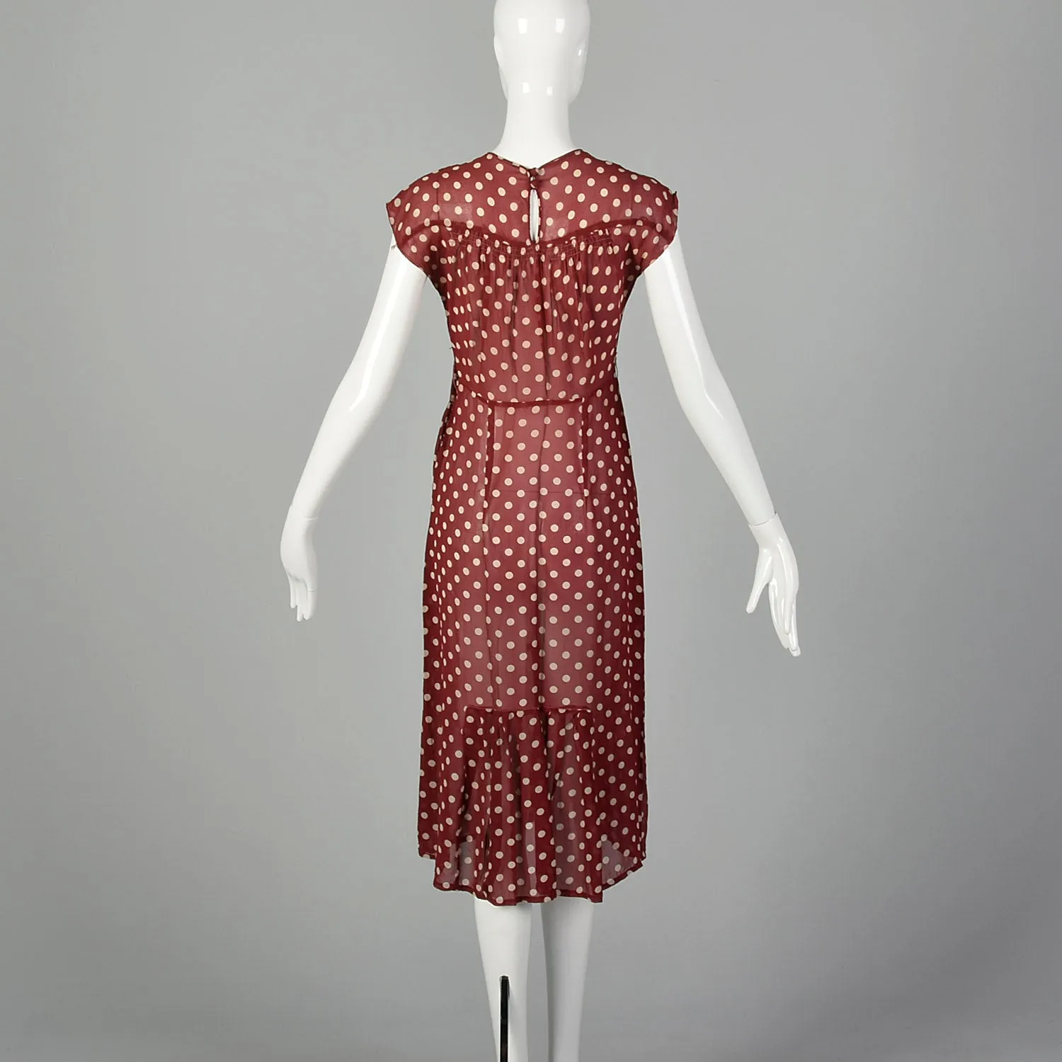 XXS-XS 1930s Red & White Polka Dot Dress